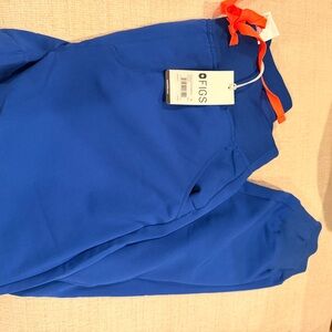 Figs Royal Blue Scrub Pants with Orange Accent